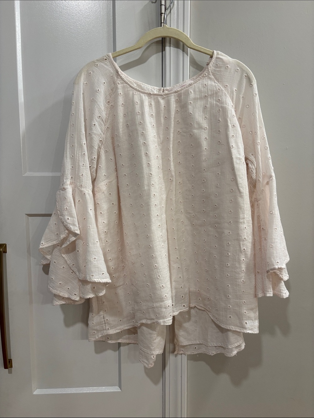 LC Lauren Conrad Pale Pink Eyelet Ruffle-Sleeve Tunic Top